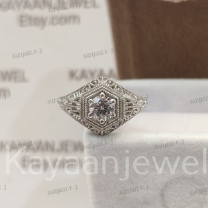 1920s Vintage 2.0 Ct White round cut wedding engagement ring in 935 Argentium Silver,Antique engagement ring,Rings for women,gift for her