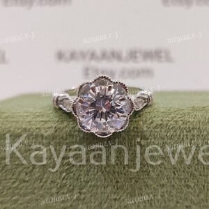 1930s Vintage 2.30 Carat White round cut diamond wedding engagement ring in 935 Argentium Silver, Antique engagement ring, Rings for women
