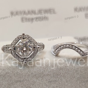1930s Antique 2.10ct white Round cut Diamond Engagement wedding ring set in 925 sterling silver,bridal ring set,Antique engagement ring,ring