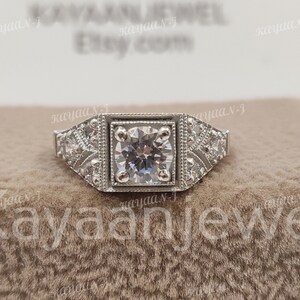 1930s Vintage 2.30 Carat White round cut diamond wedding engagement ring in 935 Argentium Silver, Antique engagement ring, Rings for women