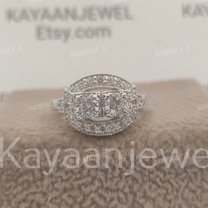 1930s Vintage 2.20 Carat White round cut diamond wedding engagement ring in 935 Argentium Silver, Antique engagement ring, Rings for women