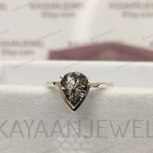 2.30Ct Salt and Pepper Pear Cut Diamond Engagement Wedding Ring in 925 Sterling Silver, Salt and pepper ring, Gift for Women, gift for shops her