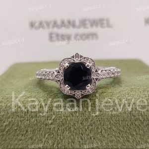 1930s Vintage 2.30Ct Blue round cut sapphire engagement ring in 935 Argentium Silver, Antique engagement ring, Rings for women,art deco ring