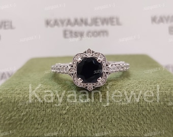 1930s Vintage 2.30Ct Blue round cut sapphire engagement ring in 935 Argentium Silver, Antique engagement ring, Rings for women,art deco ring