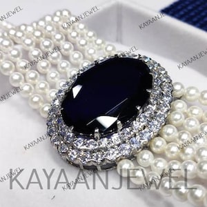 Gargantilla de la Princesa Diana con zafiro y perla de talla ovalada de 35 quilates en plata 925, collar de zafiro, collar de la Princesa Diana, regalo para ella, regalos