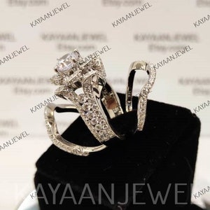 Vintage 2.30Ct White Round Cut Diamond Engagement Wedding Ring Set in 925 Sterling Silver,Lotus Ring,Antique Engagement Ring,Bridal Ring Set