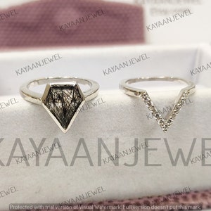 2.20Ct Salt and Pepper Kite Cut Diamond Engagement Wedding Ring Set in 925 Sterling Silver,Salt and pepper ring,Diamond Shape Ring,Kite Cut