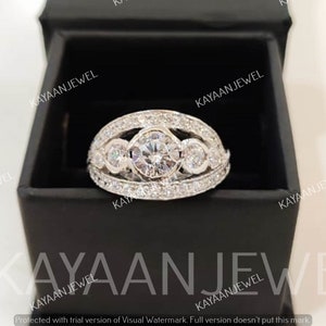Vintage 2.0Ct White Round Cut Diamond Engagement Wedding Ring in 925 sterling Silver,Gift for Women,Three Stone Ring,Antique Engagement Ring