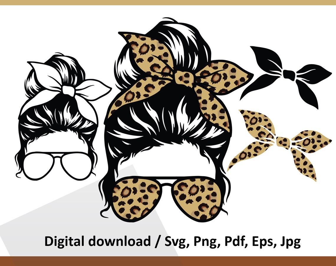 Cheetah Print Mom Bun SVG Leopard Print Headband Mom Life - Etsy
