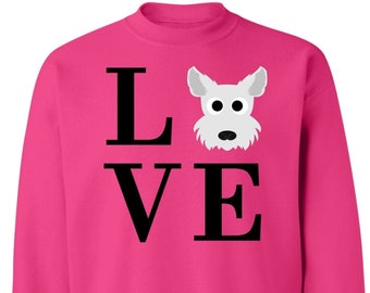 Westie LOVE Shirt, Westie Sweatshirt, Gift for Westie Lovers, Westie Mom Shirt, Westie Dad Shirt, Westie Gift, Dog Sweatshirt