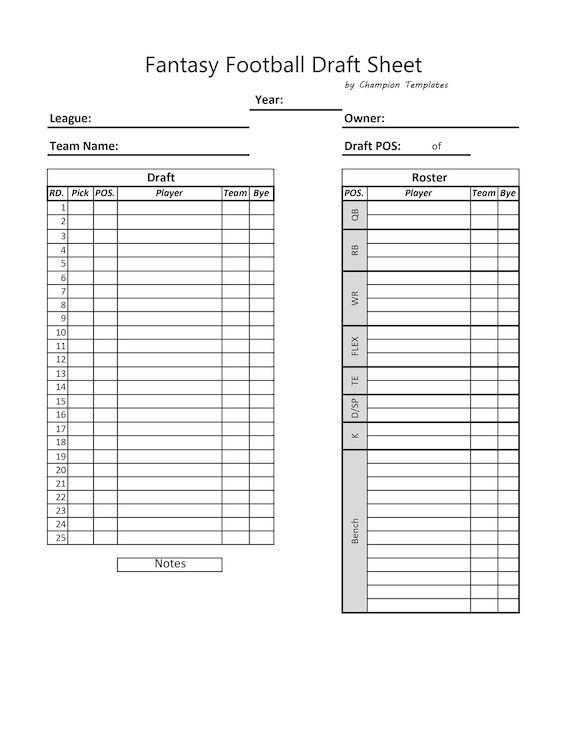 2022 fantasy football draft sheet