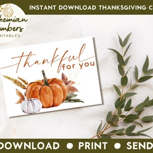 Printable Thanksgiving greeting card Instant download 7x5 inch cards for Thanksgiving, Thanksgiving card download, Watercolor Pumpkin Card