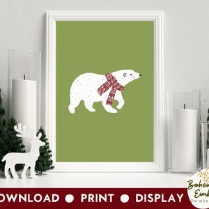 Christmas Wall Art Printable, Polar Bear Christmas Decor, Polar Bear Print, Christmas Print, Winter Holiday Print, Printable Christmas, Boho