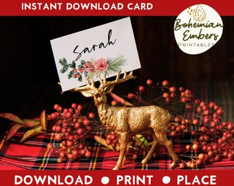 Christmas Place Card, Printable Christmas Place Cards, Editable Holiday Place Cards, Instant Download, Holiday Place Cards, Christmas Dinner