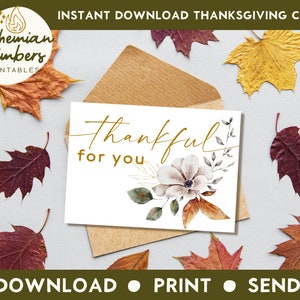 Printable Thanksgiving greeting card Instant download 7x5 inch cards for Thanksgiving, Thanksgiving card download, Watercolor Floral Card