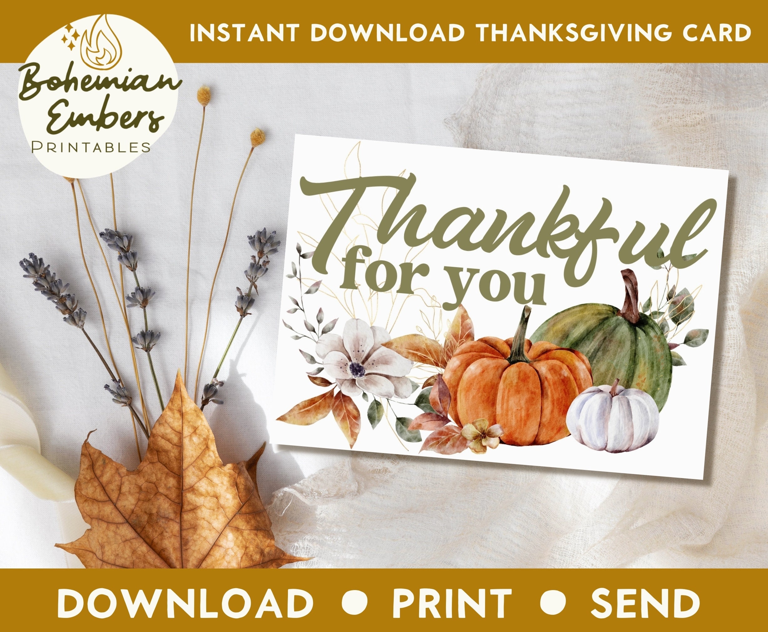 Printable Thanksgiving Greeting Card Instant Download 7x5 Inch