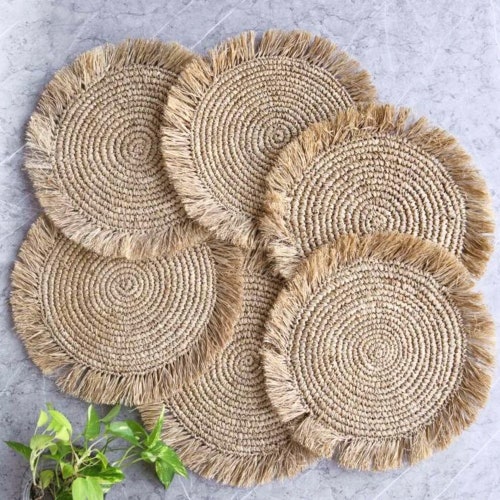 Fringe Placemats Rattan Placemats Boho Wedding Rustic Etsy