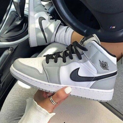 Custom Nike Air Jordan 1 Mid Light Smoke Grey Sneakers - Men Women - (Shoes + Box)