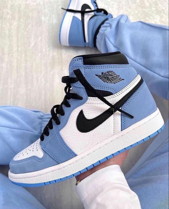Custom Air Jordan 1 Retro Mid University Blue White Black | Etsy Ireland