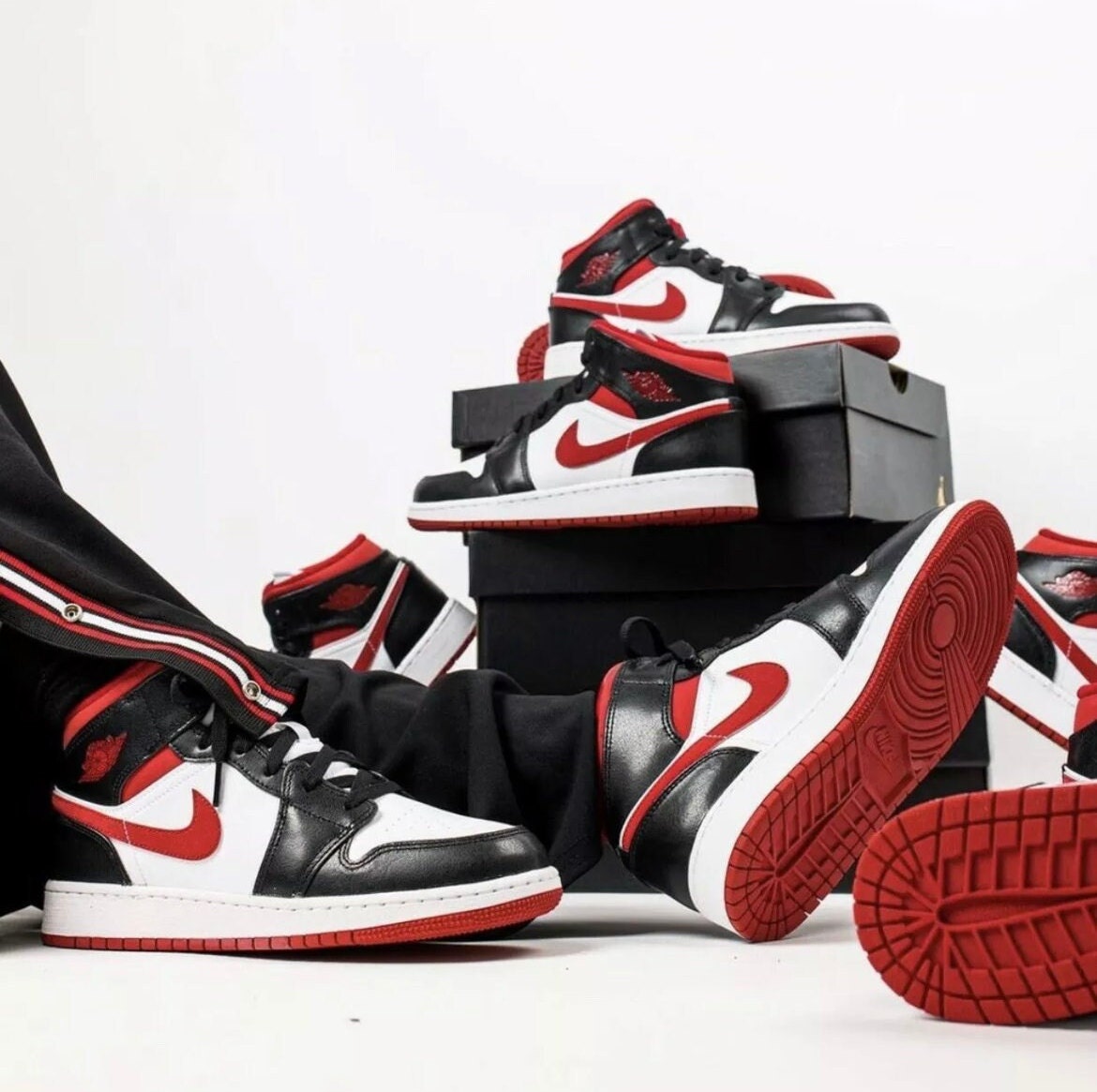 Custom Air Jordan 1 Mid Gym Red Black White Sneakers Men | Etsy UK