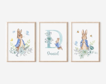 Personalised Peter Rabbit Nursery Decor Set of 3 Beatrix Potter Nursery Wall Art