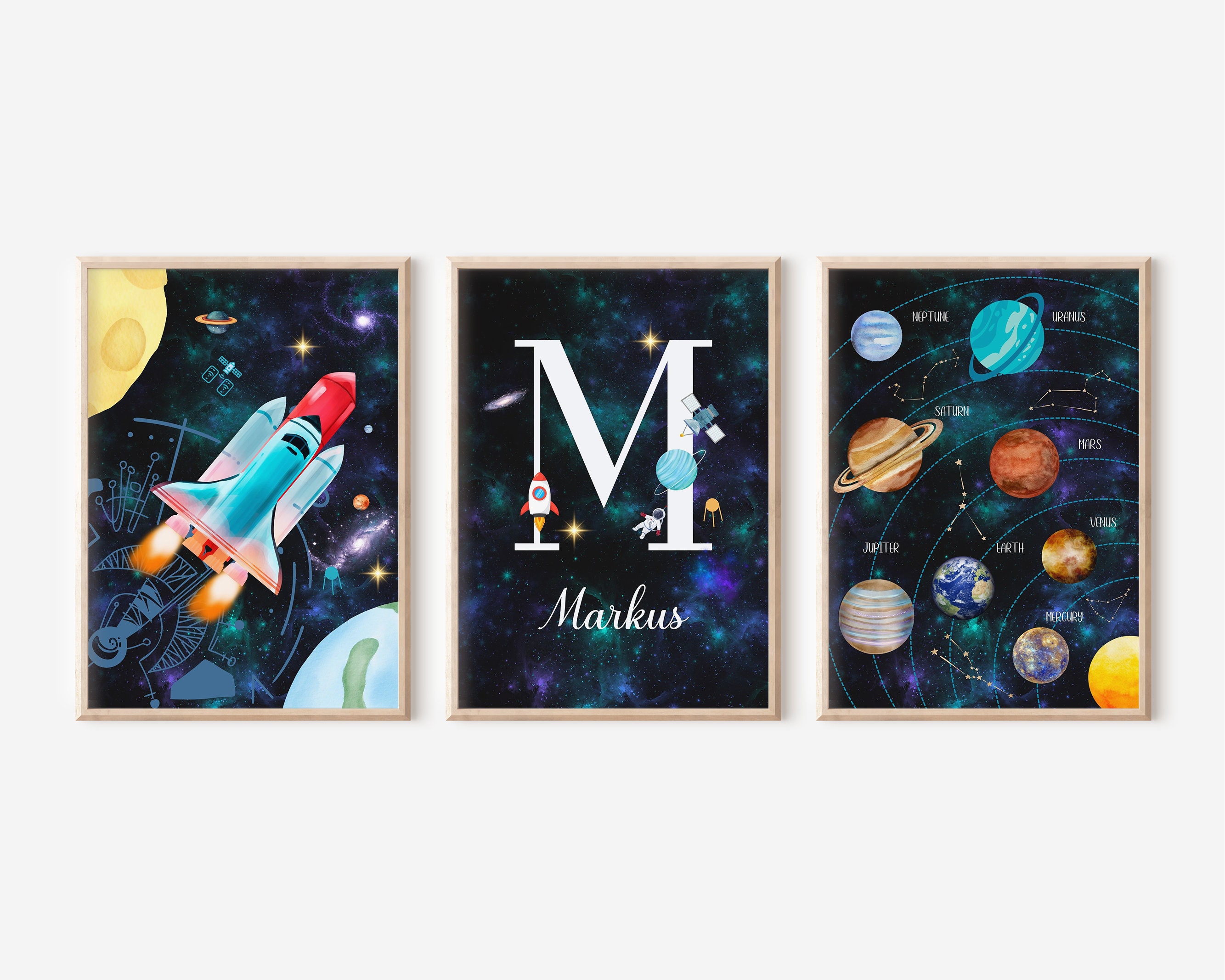 Personalized Space Theme Print Set, Outer Space Nursery Decor (digital ...