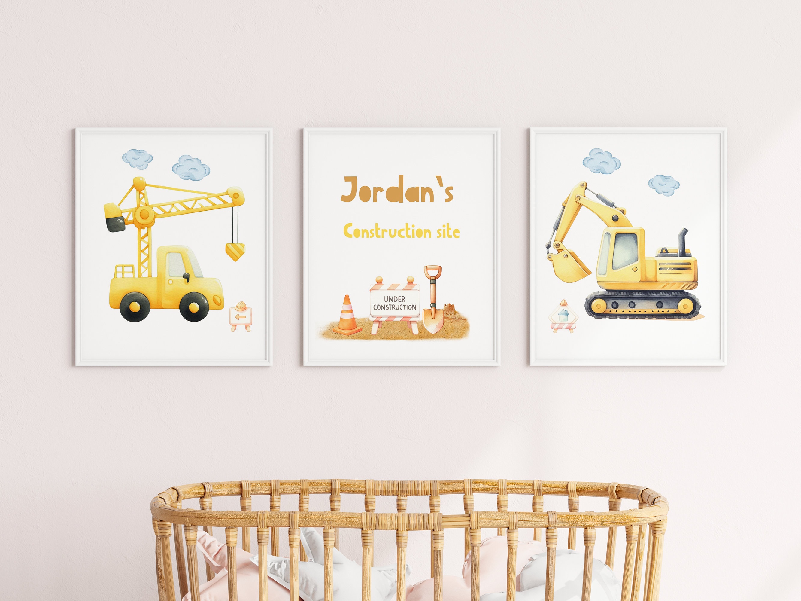 Personalised Construction Wall Decor Set of 3 Kids Room Decor Etsy