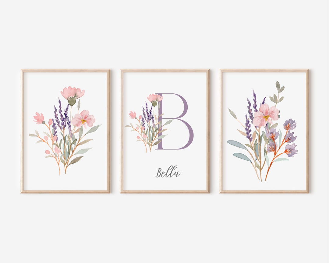 Personalised Wildflower Nursery Print Floral Name Kids Room Decor ...