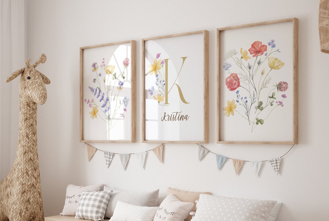 Personalized Wildflower Nursery Print, Floral Baby Girl Decor (digital ...