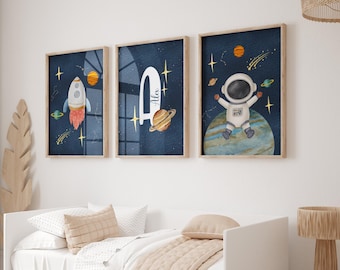 Personalized Space Nursery Decor Set, Astronaut Rocket Planets (Digital Download)