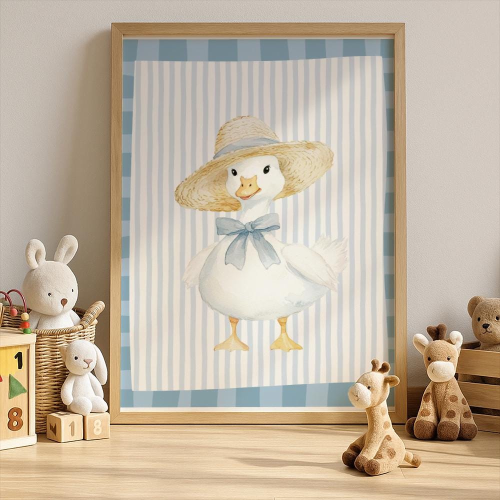 Cute Goose Print Kids Room Wall Art Blue Nursery Decor - Etsy