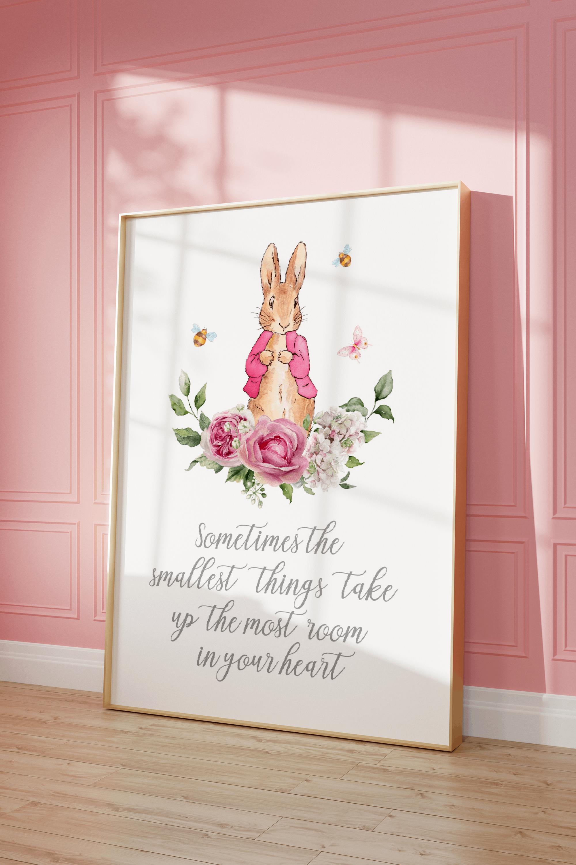 Pink Peter Rabbit Nursery Prints, Floral Girls Room Decor (digital ...