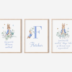Set of 3 Personalised Peter Rabbit Nursery Decor Kids Room Decor Nursery Wall Art