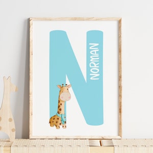 Jirafa con nombre de bebé personalizado, decoración de guardería, impresión de guardería, arte de pared para habitación de niños