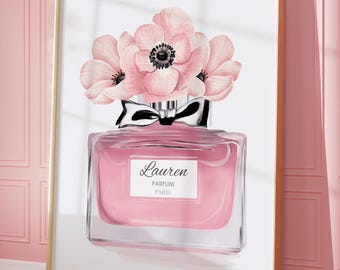 Personalized Perfume Bottle Fashion Print, Chic Bedroom Decor (Digital Download)