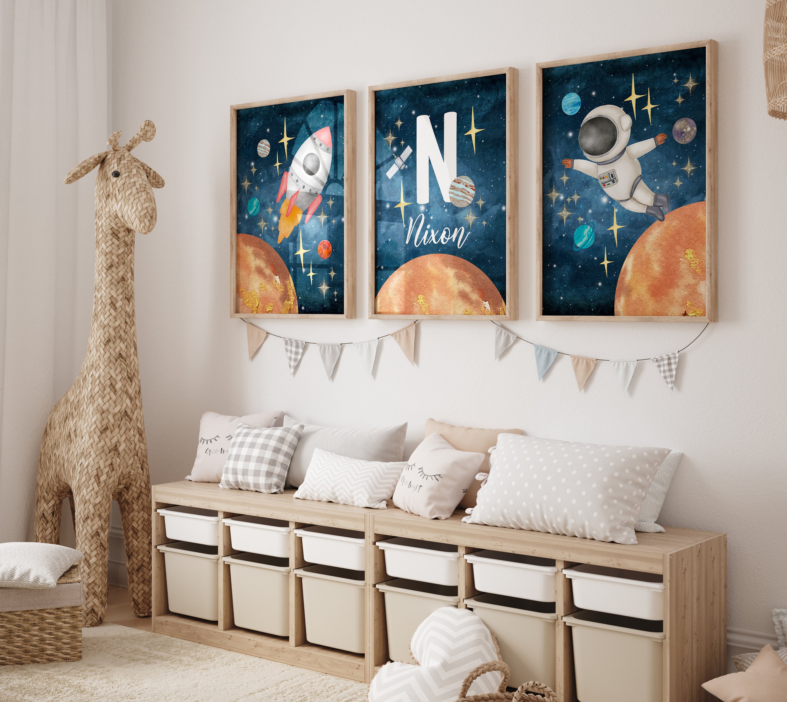 Personalised Space Theme Wall Art Outerspace Nursery Wall Decor Poster ...