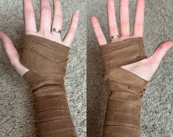 WW hand wraps, premium stretch faux suede, medium brown