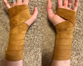 Camel Brown Faux Suede Warrior Hand Wraps, stretch