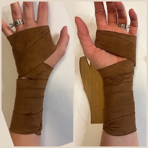 Medium Brown Faux Suede Warrior Hand Wraps, stretch