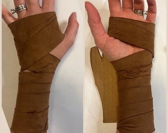 Medium Brown Faux Suede Warrior Hand Wraps, stretch