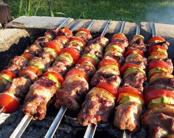 IMEEA Double Prongs BBQ Barbecue Shish Kebab Skewers Stainless Steel Wooden Handle 15 inch,6 Pieces IMEEA Double Prongs BBQ Barbecue Shish Kebab Skewers Stainless Steel Wooden Handle 15 inch,6 Pieces