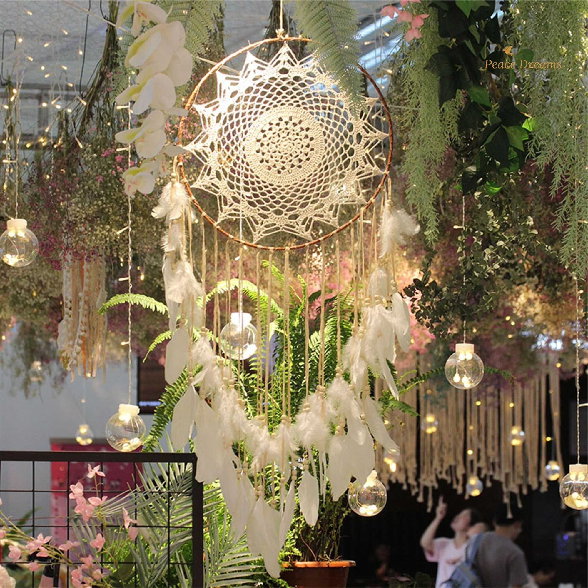 Großer Traumfänger Hängende Lichtdekoration handgemachter | Etsy