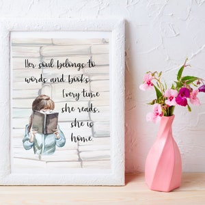 Book Quote, Book Wall Art, Her Soul Belongs to Words and Books