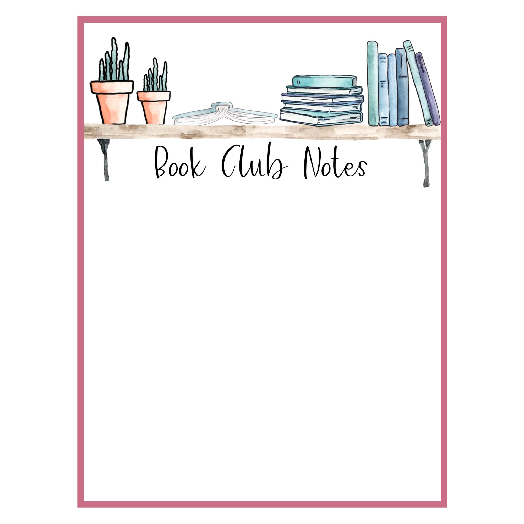 book-club-notes-paper-book-stacks-plants-writing-reading-etsy