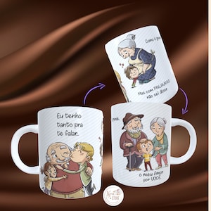 May include: White ceramic mug with a colorful illustration of a family. The mug has the text "Eu tenho tanto pra te falar..." on the left side and "o meu Amor por VOCE" on the right side.