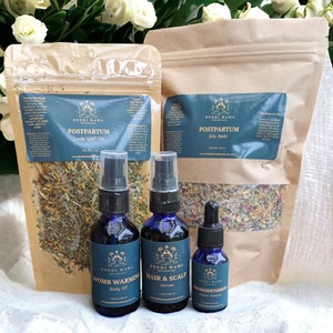 Postpartum Wellness Herbal Kit | Lactation Tea | Sitz Bath | Womb Warming Oil | Hair Serum | Baby Shower Gift
