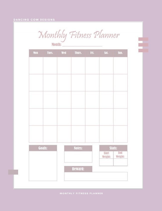 Monthly Fitness Planner PDF Download - Etsy UK
