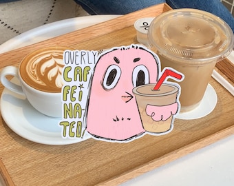 Adesivo piccione rosa / Vinile trasparente fustellato eccessivamente caffeinato (2,5" x 2,5")