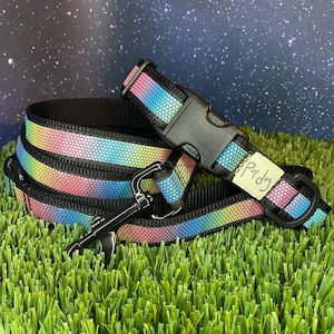 Rainbow Road Reflective Matching Collar & 5ft Leash