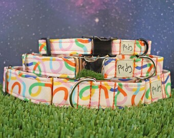 Splashproof Water Resistant Colorful Squiggles Pet Collar